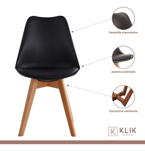 Comedor Mesa Rectangular Negra + 6 Sillas Tulip Negras