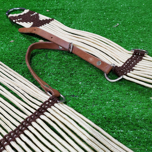 Barrigueira Muladeiro Cavalo Corda Trançada Argolas Inox Cor Bege-marrom
