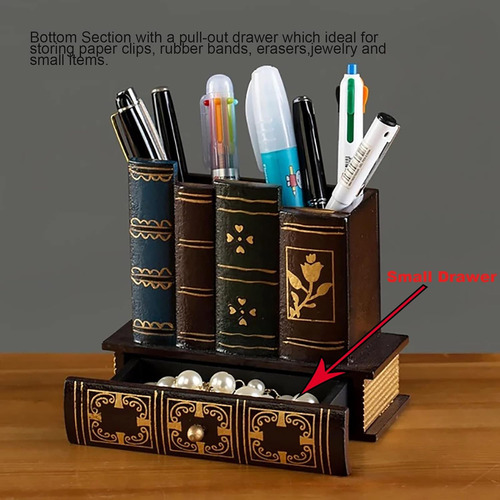 Soporte De Madera Para Bolígrafo Con Forma De Libro De Bibli