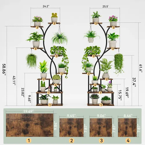 Estante De Madeira Para Plantas Com Luz Led 9 Níveis
