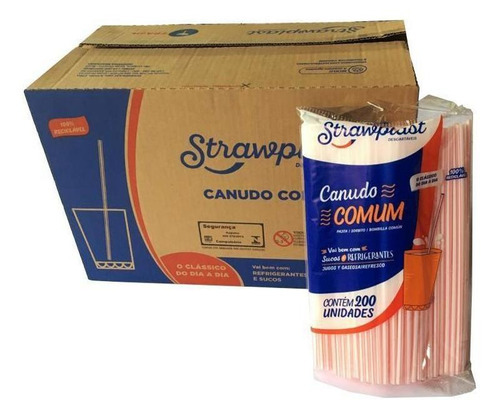 Canudo Plástico Comum Para Drink 21cm Embalado (1cx) C/3000 Cor Rosa