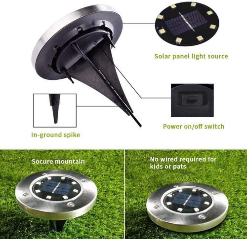 Kit 8 Pinchos Solares Led Luz De Jardín Al Aire Libre