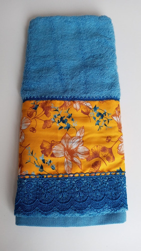 Imagem 6 de 7 de Toalha De Rosto Fio Egípcio Azul 48x80cm Tricoline E Guipir