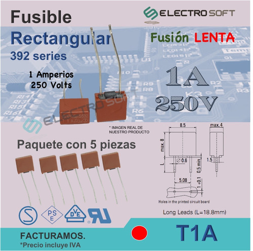 5pz Fusible Rectangular 1a 250v / T1a / 392 Tv / Tele