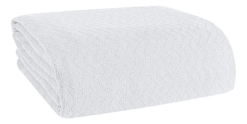 Manta De Cama 100% Algodón Transpirable Térmica Chevron Blan