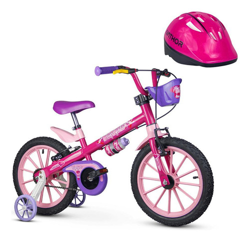 Bicicleta Infantil Aro 16 Top Girls E Capacete Rosa - Nathor