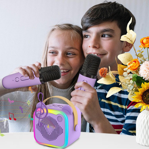 Máquina De Karaoke Mini Con 2 Micrófonos Inalámbricos