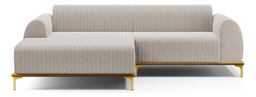 Sofá Chaise Esquerdo Molino 255cm Pés D'ouro Bouclê Creme
