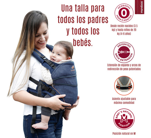 Manduca Xt Cangurera Ergonómica Para Bebé Denim Line Color Azul 3.5 a 20 Kg Algodón Orgánico Y Tintes Naturales