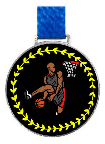 Medalha De Basquete C/fita Azul 36mm Personalizada 1 Fit