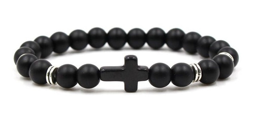 Pulsera Piedra Onix Mate Cruz Hombre Mujer Moda 2019