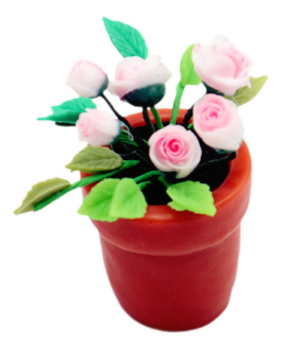 2 Casa De Muñecas En Miniatura, Flores Rosadas