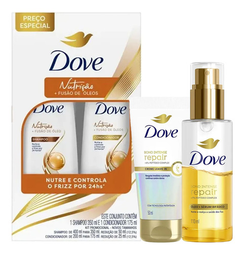 Kit Dove Nutrição Shampoo + Condicionador + Óleo E Sérum + L
