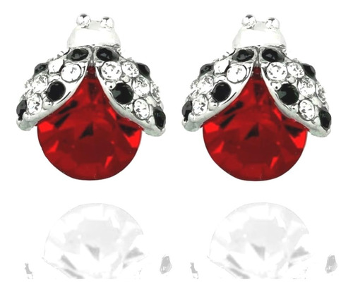 Dianal Boutique Silvertone Crystal Ladybug Pendientes Stud P