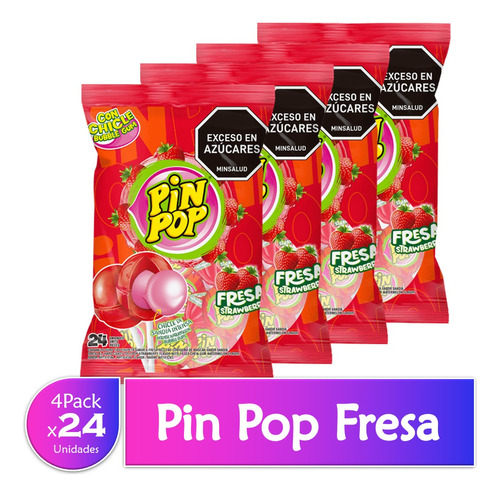 Chupete Pin Pop Relleno De Goma De Mascar 4 Paquetes X24 Uds