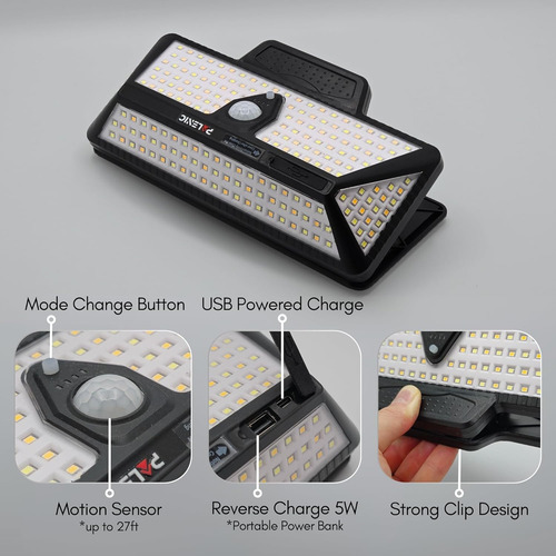 Luz Solar Con Clip De 208 Led, Impermeable Ip65, Sensor De M