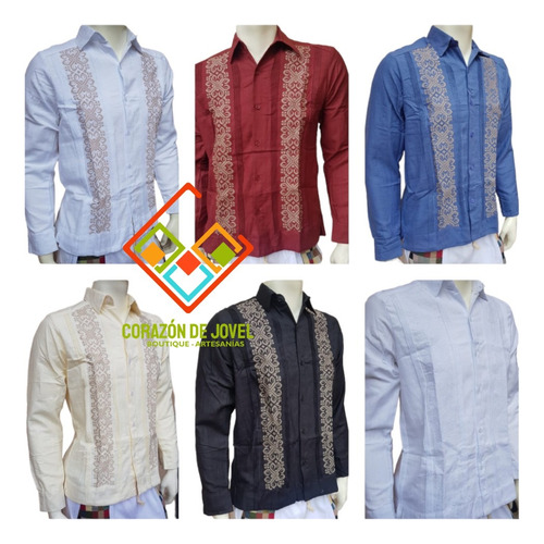 Guayaberas De Lino Bordadas De Flores Cafes Punto De Cruz.