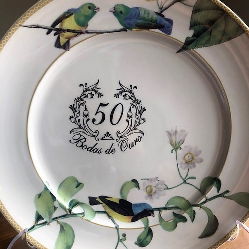 Imagem 2 de 4 de Prato Passarinhos Bodas De Ouro 50 Anos De Casamento