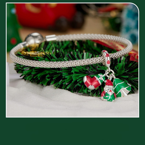 Zb Charm O Dije De Gnomo, Árbol De Navidad Y Bota. Plata