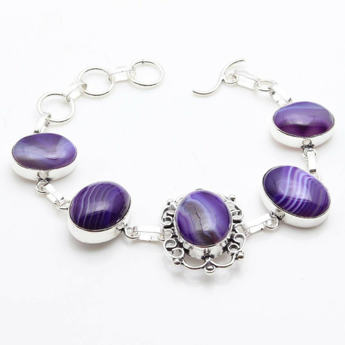 Pulsera Brazalete Bañada En Plata 925 Con Onyx Púrpura
