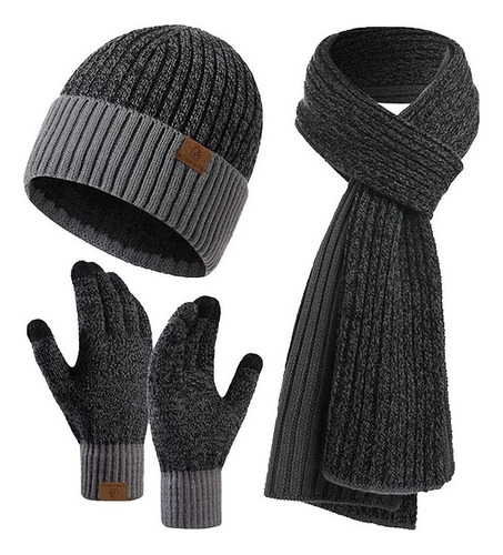 Gorro Invierno For Hombre, Guantes, Bufanda Larga, Conjunto