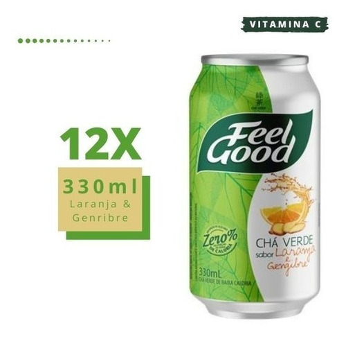 Kit 12 Chá Feel Good Verde Sabor Laranja E Gengibre 330ml