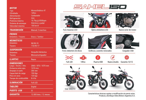 Nueva Gilera Sahel 150 2025 Full Led Usb No Triax Smx Xr