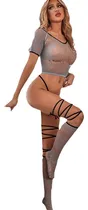 Comprar Lencería  Erótica Gris Con Panty Tanga Baby Dolls