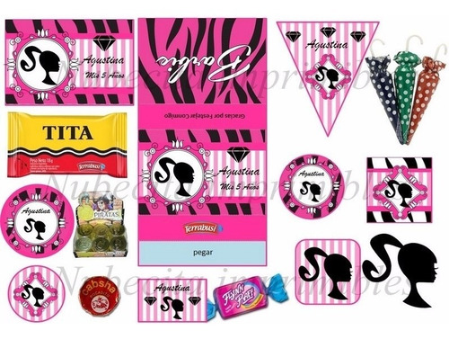 Kit Imprimible 3x1 Barbie Silueta Candy Bar