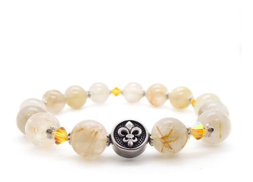 Pulsera De Piedras Semipreciosas De Cuarzo Rutilado Dorado