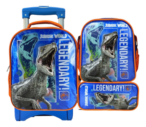 Kit Mochila Jurassic World Lonchera Lapicera Ruedas Kinder