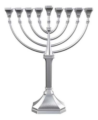 Menorah Tradicional Clásica Zion Judaica Ltd, 24x20 Cm, Gris