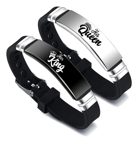 Pulseras Para Parejas King Queen Coronas Acero Inoxidable X2