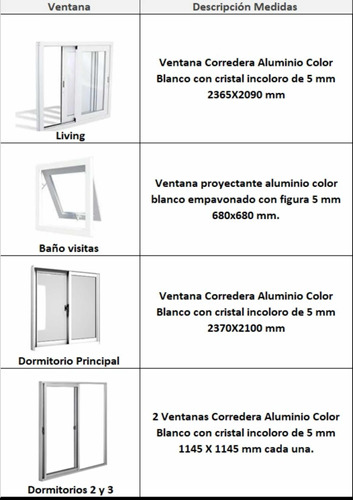 Ventanas Aluminio  Blanco 5mm -medidas En Imagen Descriptiva
