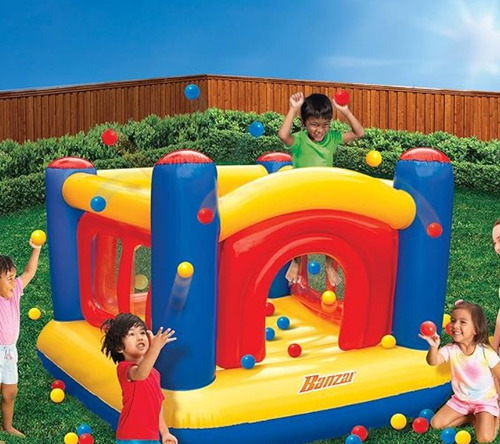 Inflable Trampolin Jumper Set Con 50 Pelotas Lona De Salto Amarillo Cobertor De Resortes Mix
