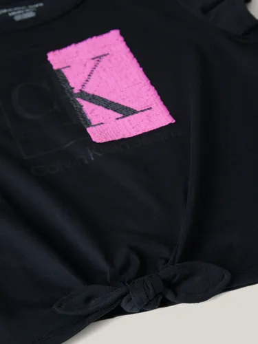 Polera Niña Split Monogram Sequin Negro Calvin Klein