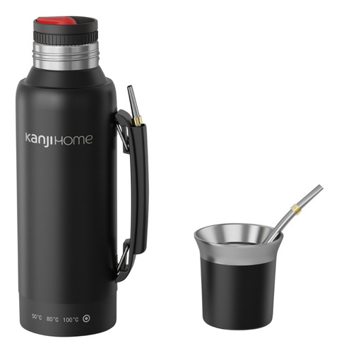 Termo Eléctrico T-mate 1 Litro Tapa Mate Y Bombilla Color Negro