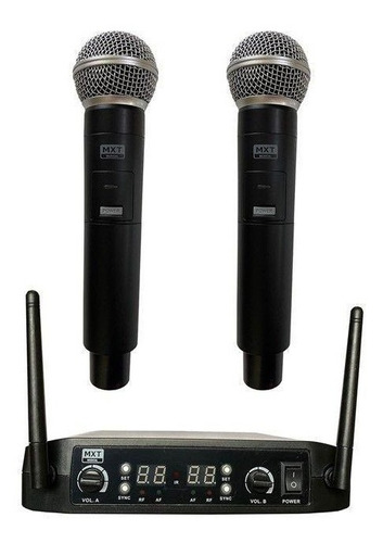 Microfone Mxt Profissional Sem Fio Duplo Uhf-526m 60 Metros Cor Preto