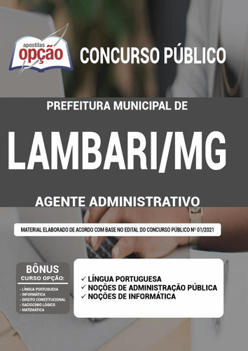 Apostila Concurso Lambari Mg - Agente Administrativo