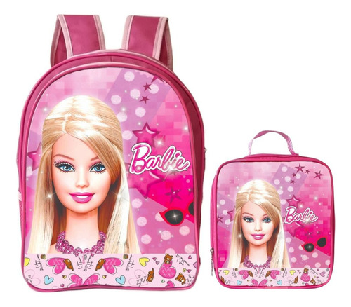 Mochila Infantil Escolar Juvenil  Lancheira Bolsa Térmica Cor Rosa Desenho Do Tecido Barbie