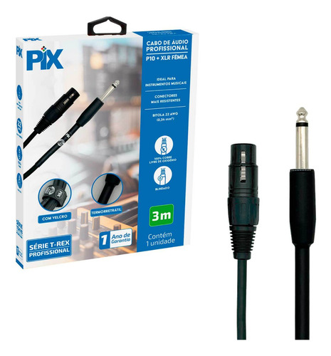 Cabo P10 Mono Para Xlr Fêmea 3 Metros Profissional