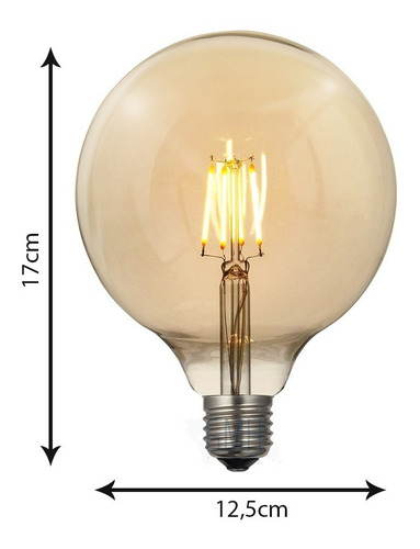 Imagem 2 de 5 de Lâmpada Retrô Filamento Led Vintage G125 Branco Quente