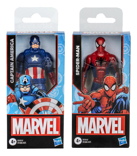 Kit 2 Bonecos Marvel Basics Homem Aranha & Capitão América