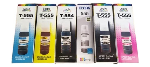 Pack 5 Tintas Compatibles + Epson Gris Original T555 - 554