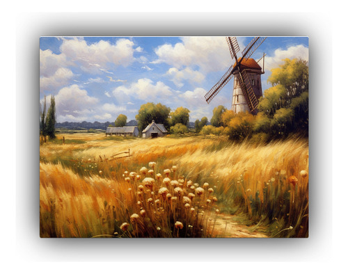 50x40cm Cuadro Molino De Viento En Campo De Trigo Moderno
