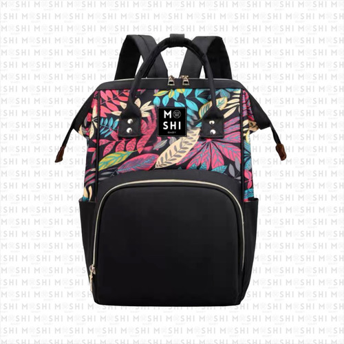 Bolso Maternal Pañalera Diseño Floral Negro