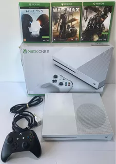 Xbox One S 4k + 3 Jogos Físicos Controle Orig Caixa E Cabos