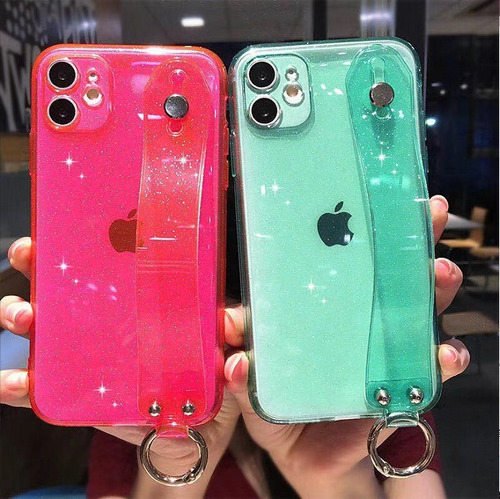 Funda Para iPhone 12 Pro Max Silicon Glitter Con Correa