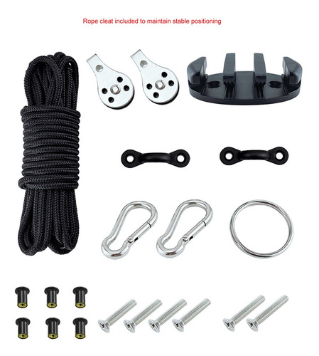 Imagen 8 de 12 de 2x Kayak Canoe Anchor Trolley Kit Cuerdas Grapa Polea Bloque
