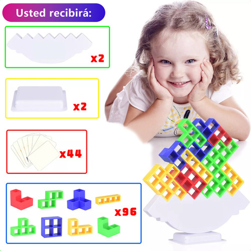 Qipai 96pcs Torre Tetris Juego De Equilibrio Didáctico